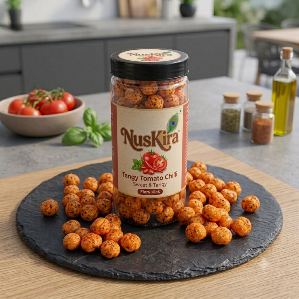 NusKira Tangy Tomato Chili Roasted Makhana | Healthy & Crunchy Snack