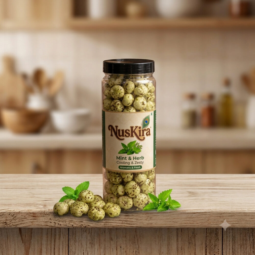 NusKira Mint & Herb Cooling & Zesty Roasted Makhana healthy roasted fox nuts with refreshing mint flavor